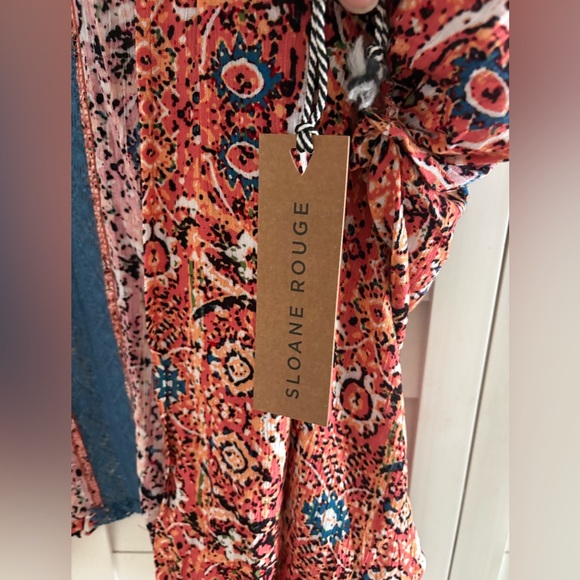 Sloane Rouge Anthropologie NWT Boho Kimono w/ Blue Crochet Lace Trim Size M/L - Picture 7 of 9